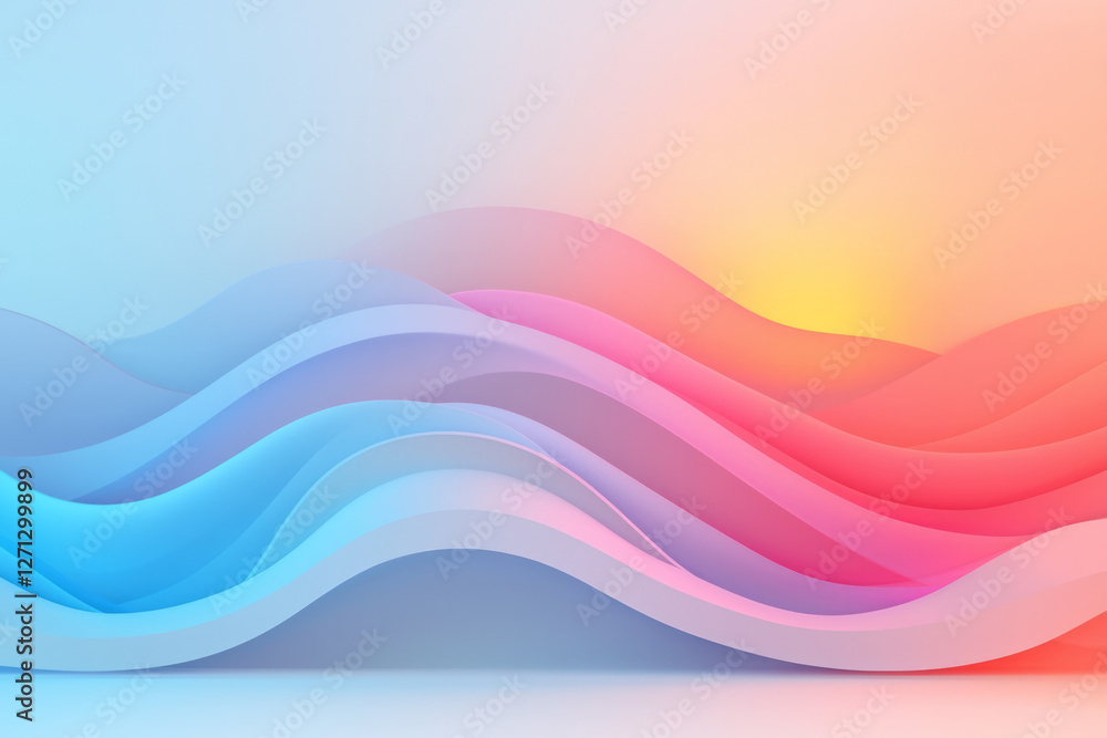 Poster a minimalist design where the horizon line is barely visible, the main focus on rolling neon waves