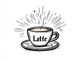 drawn line doodle style cafe illustrations, black line icons, cafe logos, take out cup and various coffee sorts, Latte line icon 