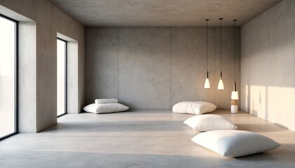Fototapeta premium Minimalist Modern Bedroom Design with White Bedding and a Sleek Light Fixture.