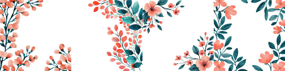 Beautiful vibrant red berry botanical floral with turquoise green leaves and branches creating a natural organic and aesthetic background or design