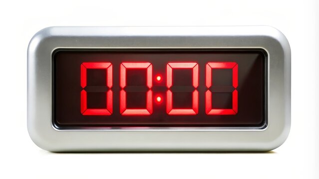Red Digital Clock Displaying 00:00 on White Background