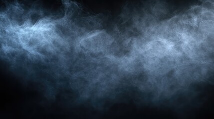 Fototapeta premium Light gray fog-like smoke expanding across a dark background, offering ample open space for text or other design elements.