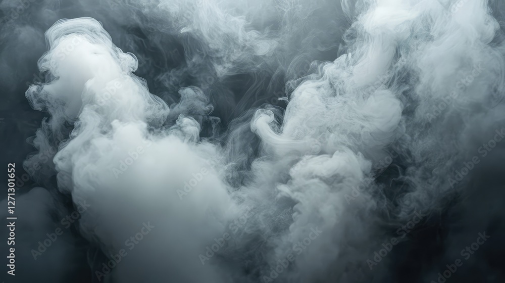 Poster light gray smoke diffusing in the air, swirling upward and spreading with ample open space for text 