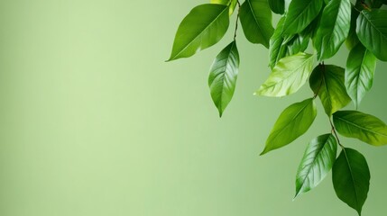 Water Droplets on Lush Green Leaves Against a Pale Green Background