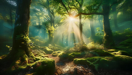 Fototapeta premium sun rays in the forest