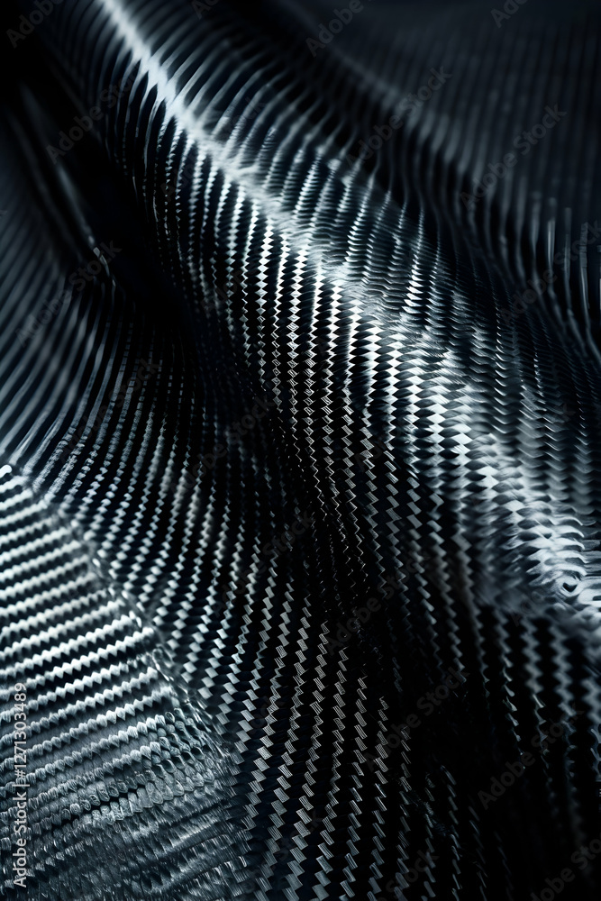 Poster close-up of textured black fabric with intricate patterns and smooth surface reflecting light