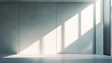 Obraz premium Minimalist white concrete wall background with soft shadows and subtle texture, perfect for copy space. Clean and neutral backdrop for presentations or design.