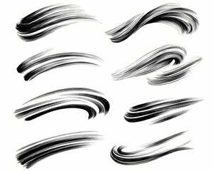 Fototapeta premium Black paint brush strokes, design elements, white background, graphic design resource