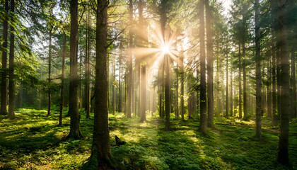 Obraz premium sun rays in the forest