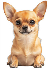 Fototapeta premium A long-haired Chihuahua with a golden-brown coat stands against a black background, gazing attentively forward.