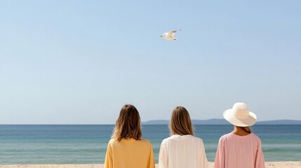 Elegant Friends playing frisbee on a sun drenched beach laughter echoing as seagulls fly overhead energetic and carefree vibes 