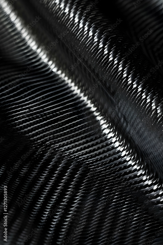 Poster close-up of intricate black fabric showcasing unique texture and patterns with subtle sheen