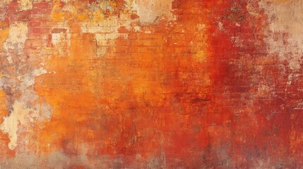 Old worn-out brick wall background with a mix of red and orange hues, displaying signs of age and weathering, perfect for vintage themes.
