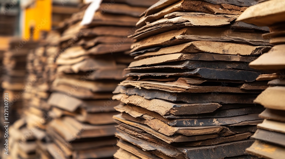 Aufkleber stacks of layered wood sheets in a workshop highlighting craftsmanship and raw materials : generativ