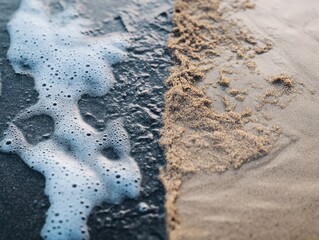 Ephemeral textures of sand and surf on a tranquil seashore setting
