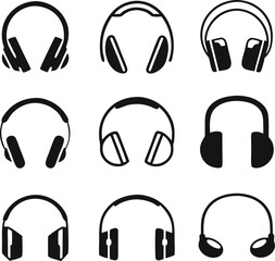 Headphones different icons set. Vector 