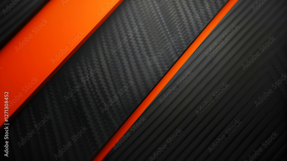 Poster abstract composition of sleek black and orange textured surfaces with dynamic lines and patterns