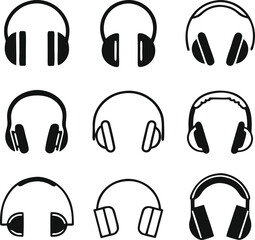 Headphones different icons set. Vector 