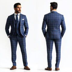 front and back view of young man in business suit isolated on white background