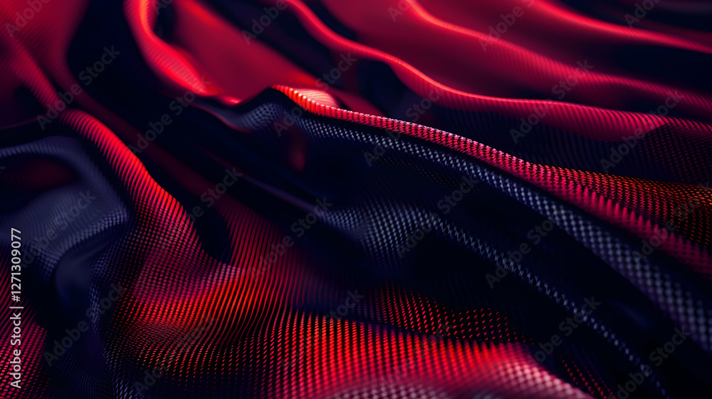 Poster abstract close-up of flowing fabric in vibrant red and black tones, creating dynamic textures