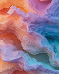 Fototapeta premium A partial overhead angle revealing a series of wavelike dunes, each gradient of pink and blue