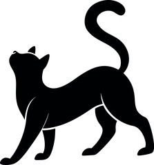 Cat Stretching Black Silhouette, Minimalistic Vector Illustration, Cat Silhouette, Stretching Cat Design, Minimalist Animal Art, Cat Vector, Elegant Cat Pose, Simple Vector Illustration.