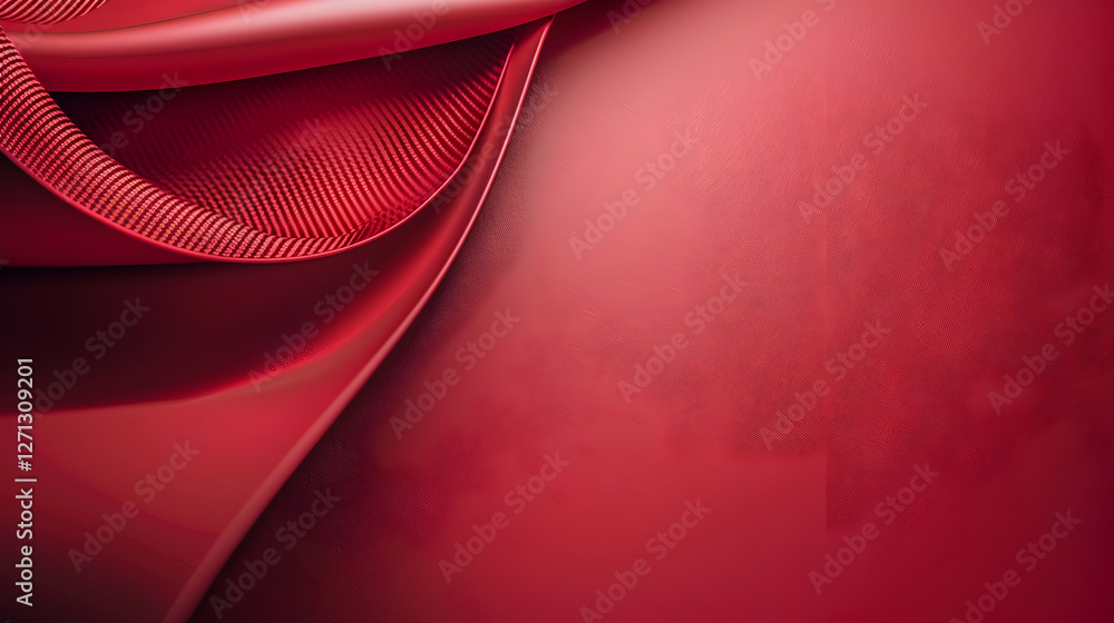 Poster abstract red fabric texture with smooth curves and shadows, creating a dynamic visual effect