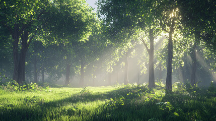 Obraz premium A_ serene_ forest_ scene_ with_ sun