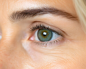 Obraz premium Close-up of a woman's eye, looking sideways, skin texture visible
