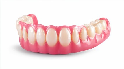 Fototapeta premium Close-Up View of a Realistic Dental Model Featuring a Full Set of Teeth on Pink Gum Material