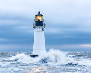 Obraz premium Coastal Lighthouse Storm Waves Ocean Navigation