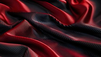 Naklejka premium Close-up of luxurious red and black fabric, showcasing intricate texture and sheen, ideal for design