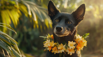 german shepherd dog with flower