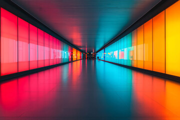 Fototapeta premium A dynamic, slightly blurred perspective that captures the sense of movement, neon reflections on