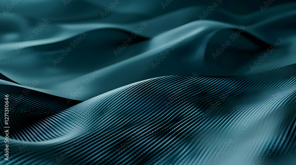 Poster abstract waves of dark teal fabric create a serene, flowing texture in a minimalist setting