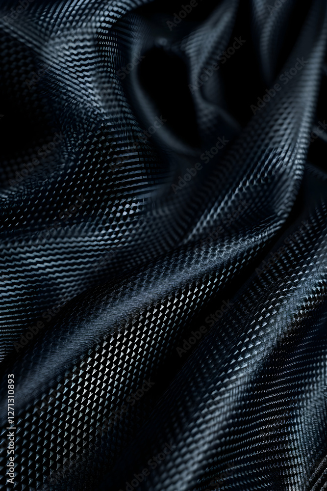 Poster close-up of textured black fabric showcasing intricate patterns and smooth draping