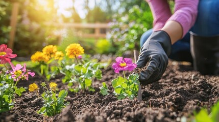 Gardening: A Woman Planting Flowers in Her Garden