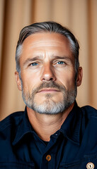 Fototapeta premium Confident man portrait, neutral background, serious expression, professional headshot