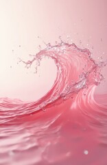 Dynamic abstract pink wave on pastel background with splash. Liquid motion artwork fluidity, vibrant colors, refreshing design. Creative, energetic image with aesthetic appeal perfect for banners.