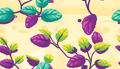 Colorful leaves in a vibrant, stylized pattern on a light background.