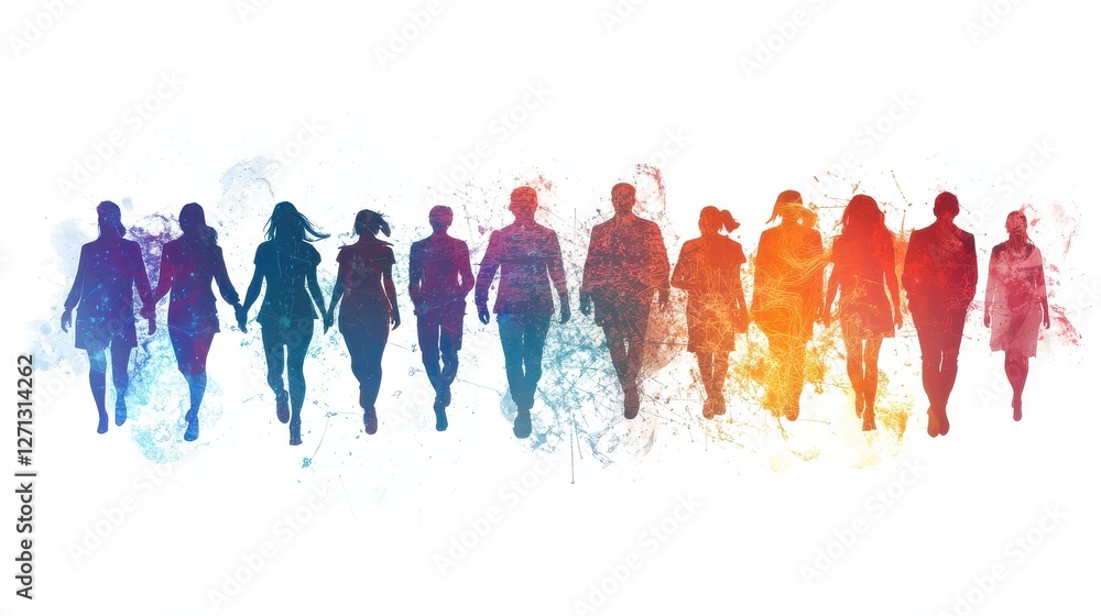 Poster network silhouette diverse group of people connection connected digital technological communication 