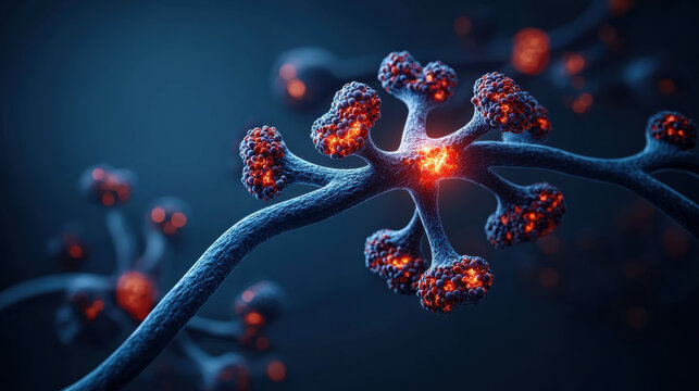 HMPV Concept, Digital representation of inflamed bronchioles with glowing details