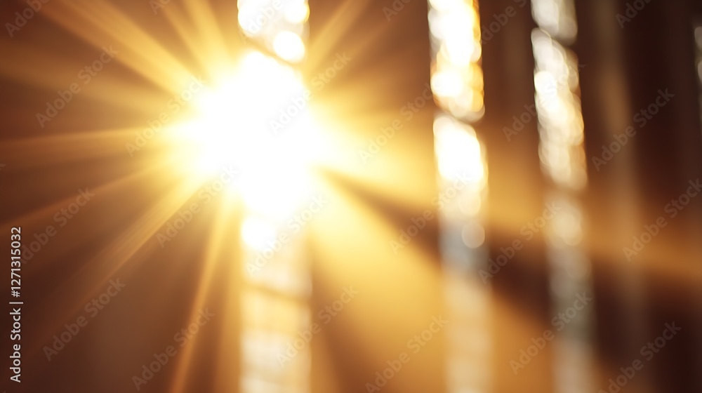 Poster Breathtaking beams of sunlight shining through a window creating a warm and tranquil glow indoors : Generative AI