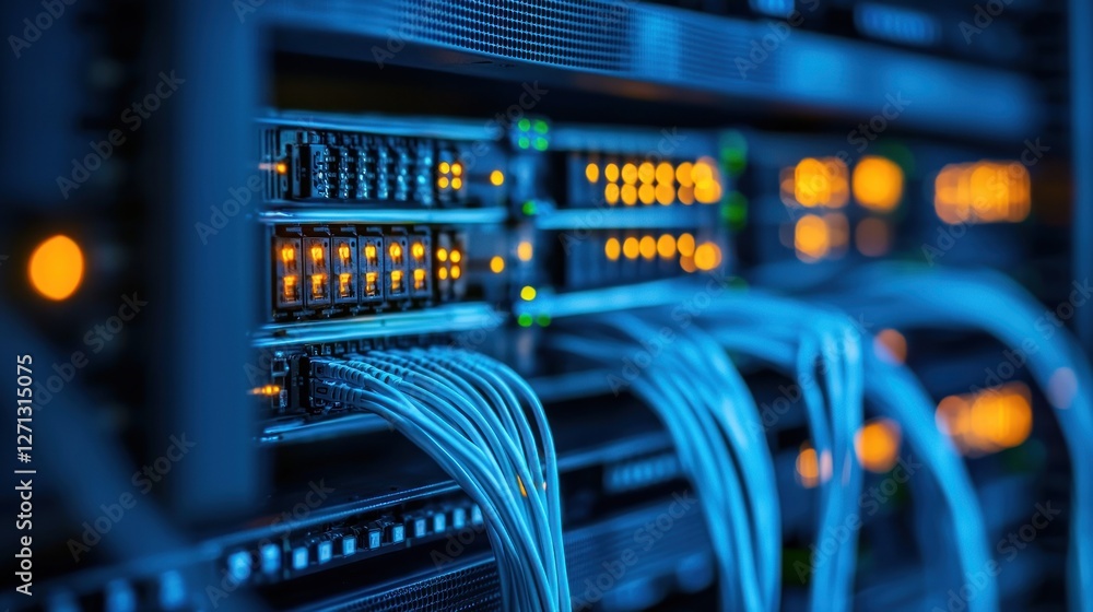 Poster high-tech network server room: data center infrastructure