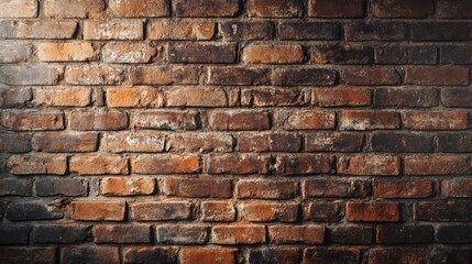 Fototapeta premium Subtly stained old brick wall background with brownish hues and faded textures, bringing a cozy and classic atmosphere.