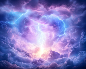 Dramatic lightning storm over clouds; apocalyptic backdrop