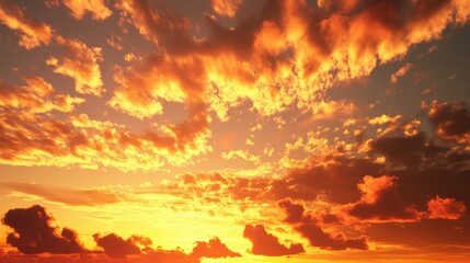 Sunset sky with glowing orange clouds, blending into the evening horizon with natural beauty.
