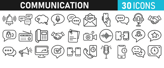 Communication Icon set for web. Speaking signs for web and mobile app. discussion, speech bubble, talking, consultation, conversation chat. Vector Liner icons