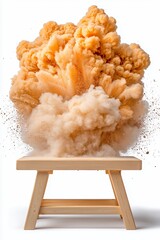 Cloud of Powdery Substance Exploding from Wooden Tabletop Against White Background