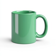 A vibrant green ceramic mug perfect for coffee or tea lovers., on a white background.